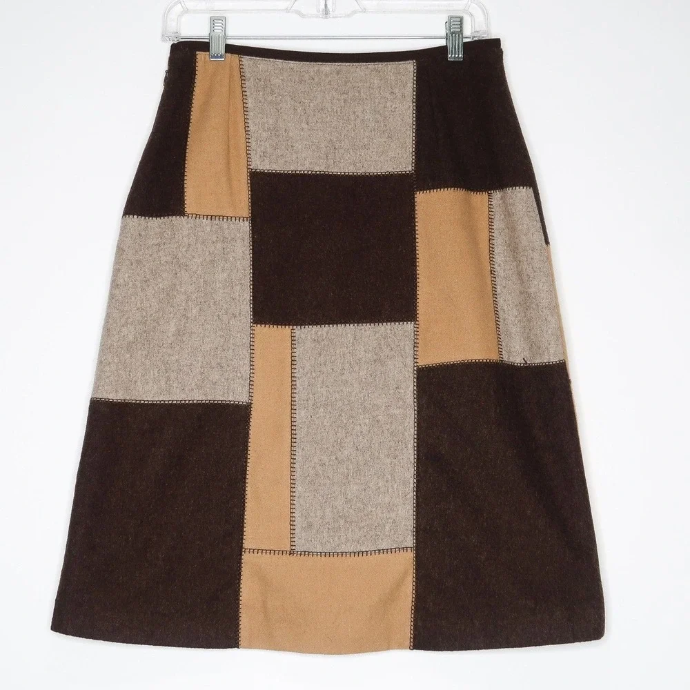 The Limited Womens Skirt 8 Wool Brown Tan Pencil‎ Patchwork Academia 90s Gilmore